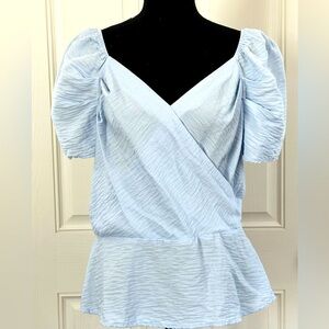 Meraki Soft Blue top with Puffed Sleeves, See listing for measurements XL